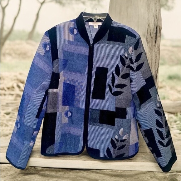 Dress Barn Woman's Color Block Full Zip Cardigan Size Medium Blue Long Sleeve - Picture 3 of 14